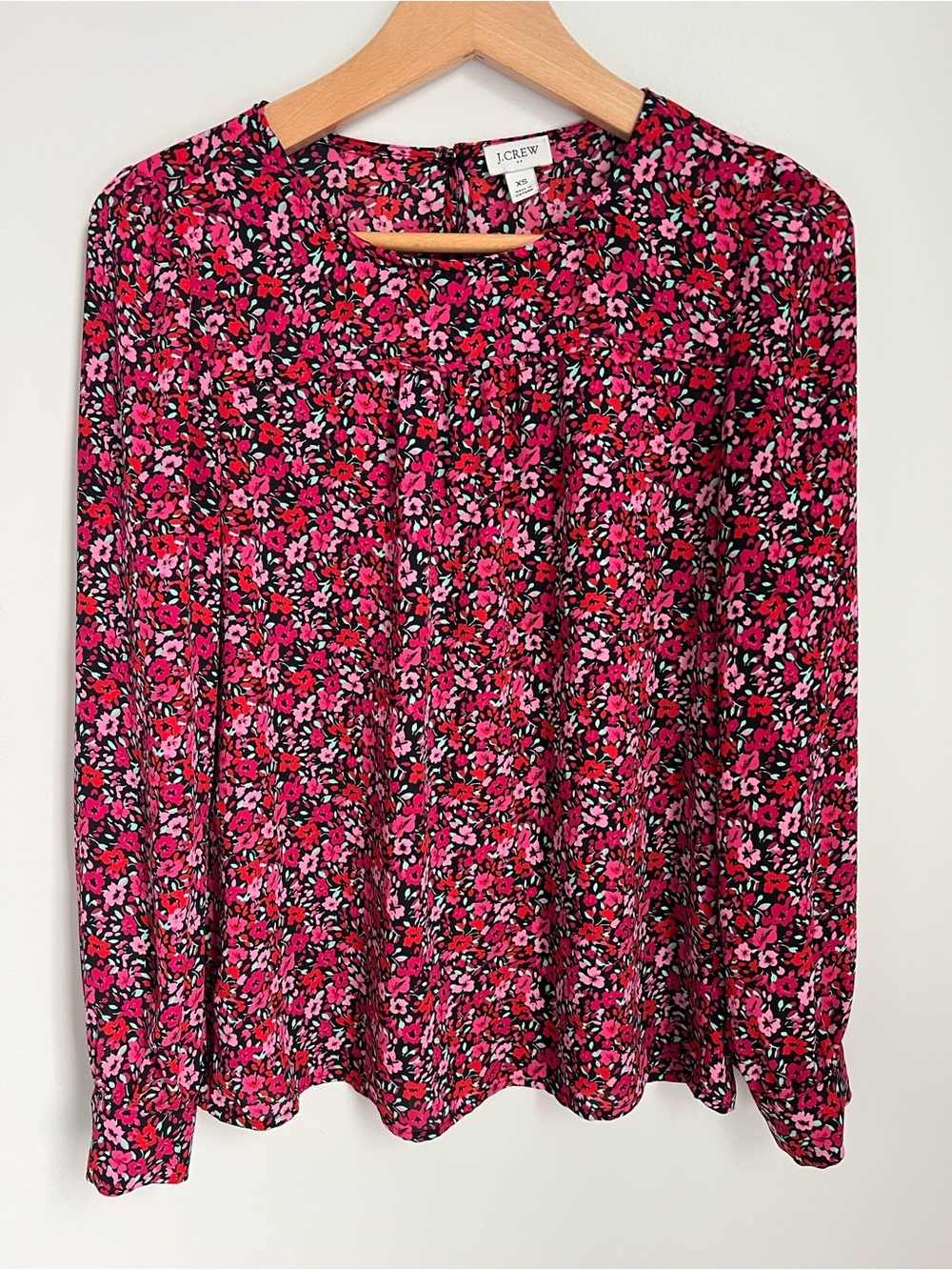 J. Crew | Pink and Black Floral Long-Sleeve Business Casual Top #AT884 Size XS